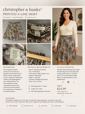 Christopher & Banks Beige and Brown Printed Skater Skirt